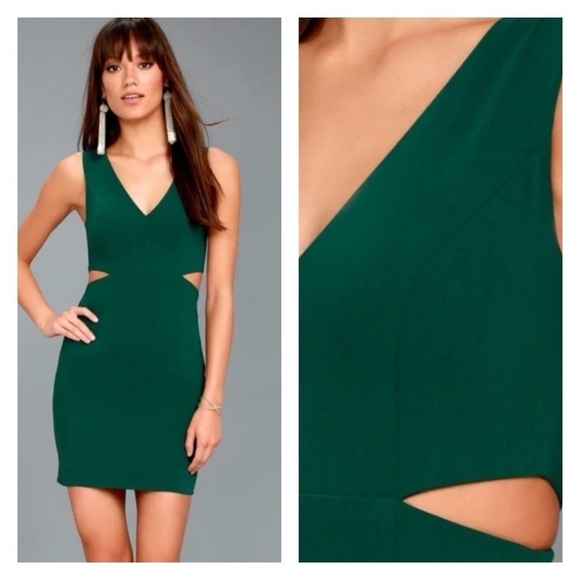 LULU'S Dark Green Sleeveless Cutout Bodycon Mini Cocktail Dress Medium - Picture 2 of 13